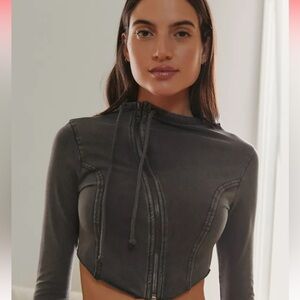 Out From Under Aiden Asymmetrical-Zip Cropped Sweatshirt. NWOT -large green.